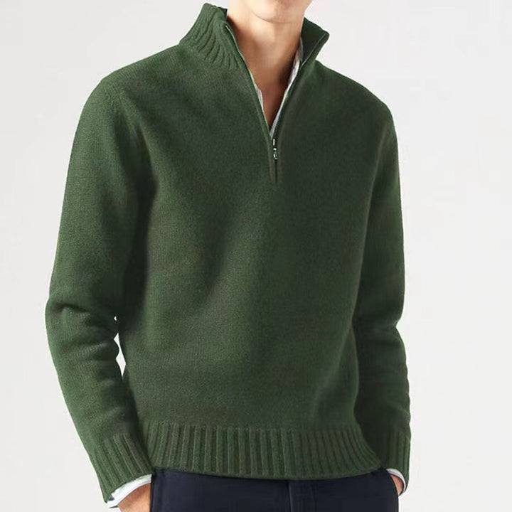 Herren Winterpullover mit Reißverschluss und Stehkragen-Grün-M-Luzern Mode