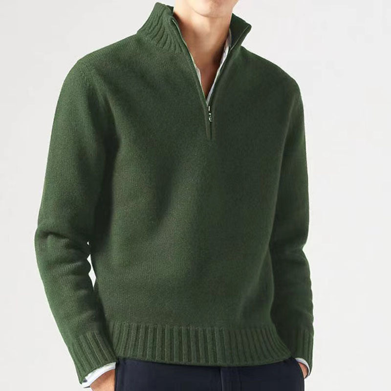 Herren Winterpullover mit Reißverschluss und Stehkragen-Grün-M-Luzern Mode