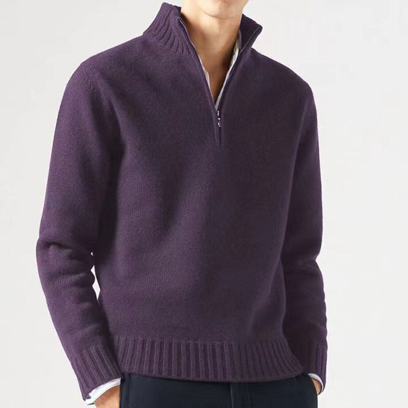 Herren Winterpullover mit Reißverschluss und Stehkragen-Lila-M-Luzern Mode