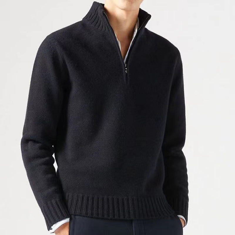 Herren Winterpullover mit Reißverschluss und Stehkragen-Schwarz-M-Luzern Mode