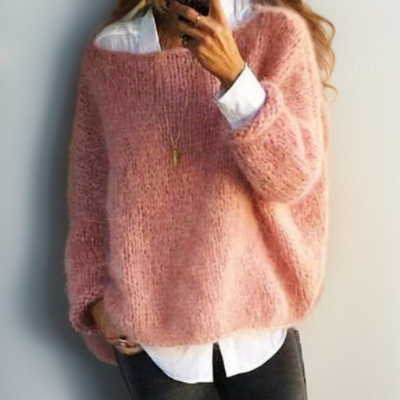 Damen Strickpullover mit Rundhals - Kuscheliger Winterpullover-Zartrosa-S-Luzern Mode