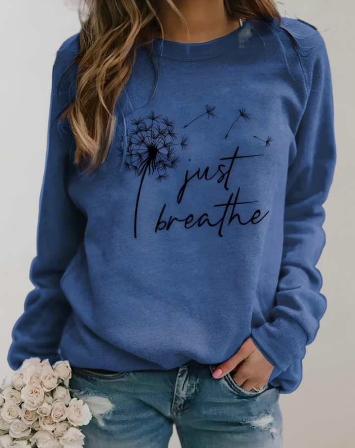 Damen Pullover mit Löwenzahn-Motiv und Schriftzug-XS-Blau-Luzern Mode