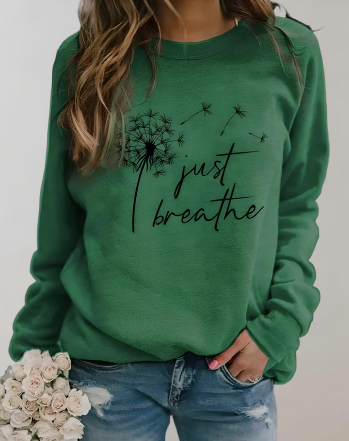 Damen Pullover mit Löwenzahn-Motiv und Schriftzug-XS-Grün-Luzern Mode