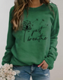 Damen Pullover mit Löwenzahn-Motiv und Schriftzug-XS-Grün-Luzern Mode