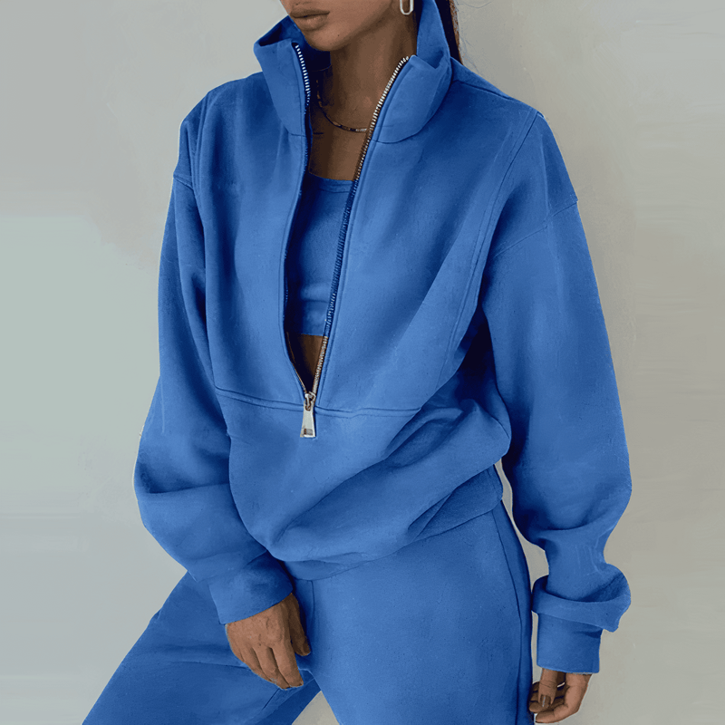 Damen Jogginganzug mit Reißverschluss - Bequemer Freizeitanzug-Blau-S-Luzern Mode