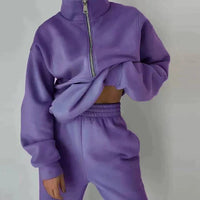 Damen Jogginganzug mit Reißverschluss - Bequemer Freizeitanzug-Lila-S-Luzern Mode