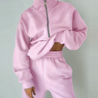 Damen Jogginganzug mit Reißverschluss - Bequemer Freizeitanzug-Rosa-S-Luzern Mode