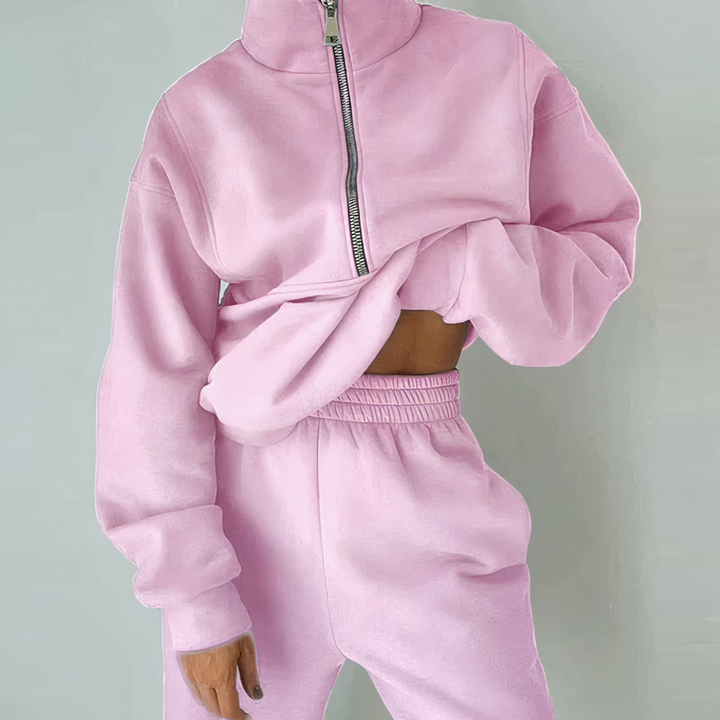 Damen Jogginganzug mit Reißverschluss - Bequemer Freizeitanzug-Rosa-S-Luzern Mode
