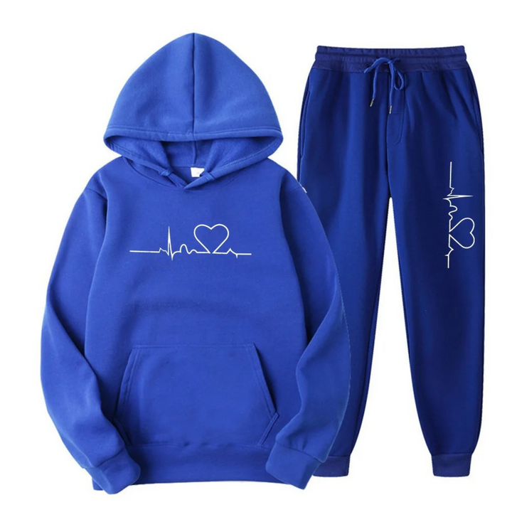 Herzschlag Hoodie und Jogginghose Set für Damen und Herren-Blau-S-Luzern Mode