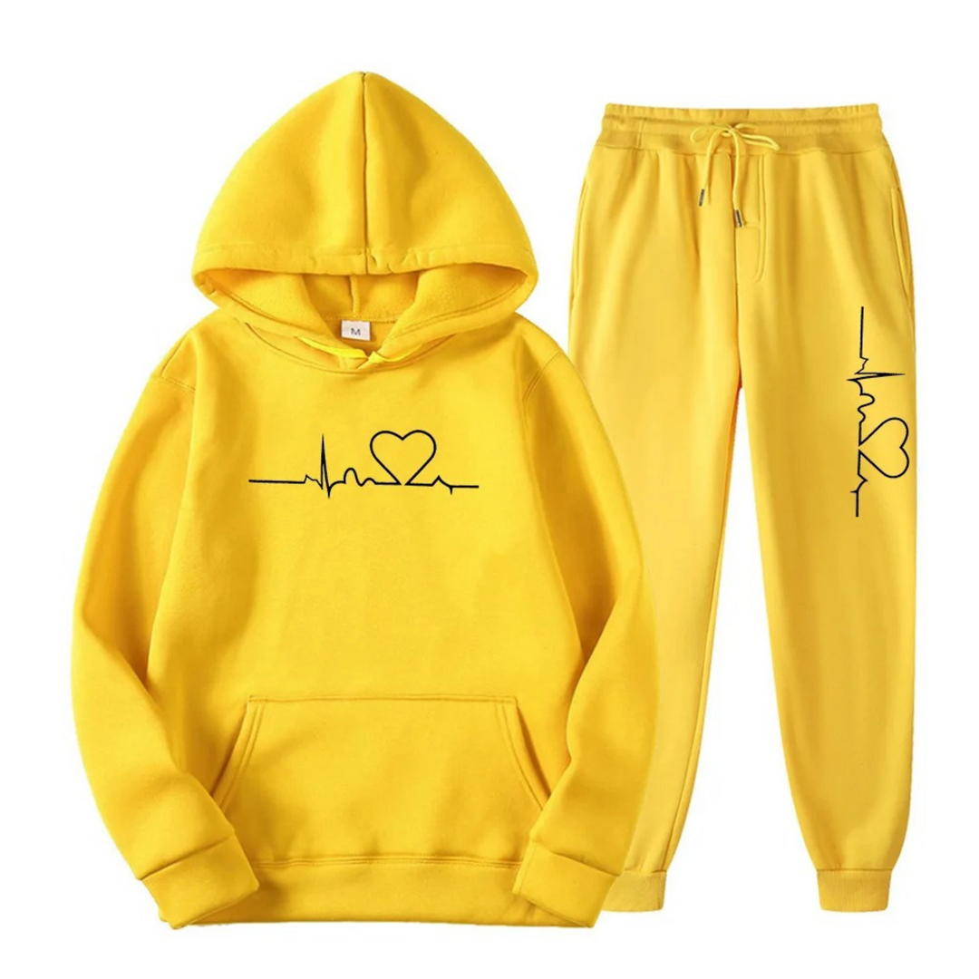 Herzschlag Hoodie und Jogginghose Set für Damen und Herren-Gelb-S-Luzern Mode