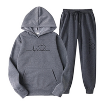Herzschlag Hoodie und Jogginghose Set für Damen und Herren-Grau-S-Luzern Mode