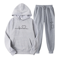 Herzschlag Hoodie und Jogginghose Set für Damen und Herren-Hellgrau-S-Luzern Mode