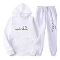 Herzschlag Hoodie und Jogginghose Set für Damen und Herren-Weiß-S-Luzern Mode