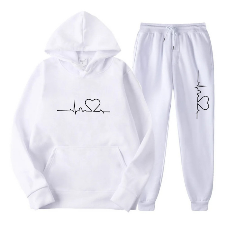 Herzschlag Hoodie und Jogginghose Set für Damen und Herren-Weiß-S-Luzern Mode
