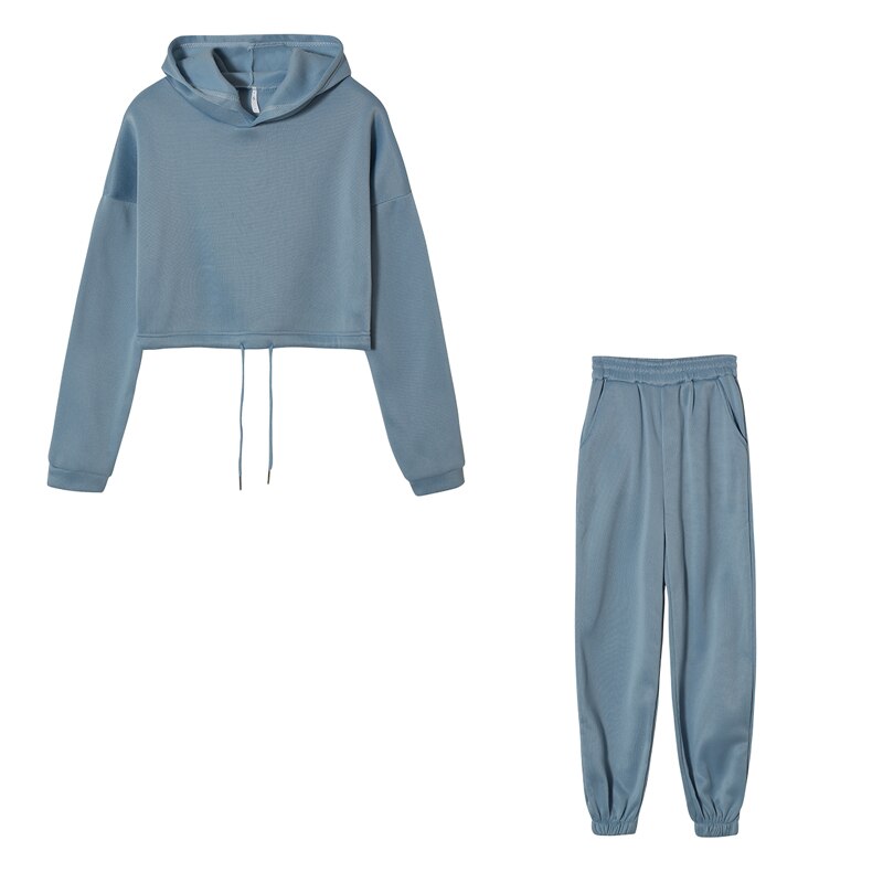 Damen Trainingsanzug mit Kapuze - Sportlicher Zweiteiler-Blau-S-Luzern Mode