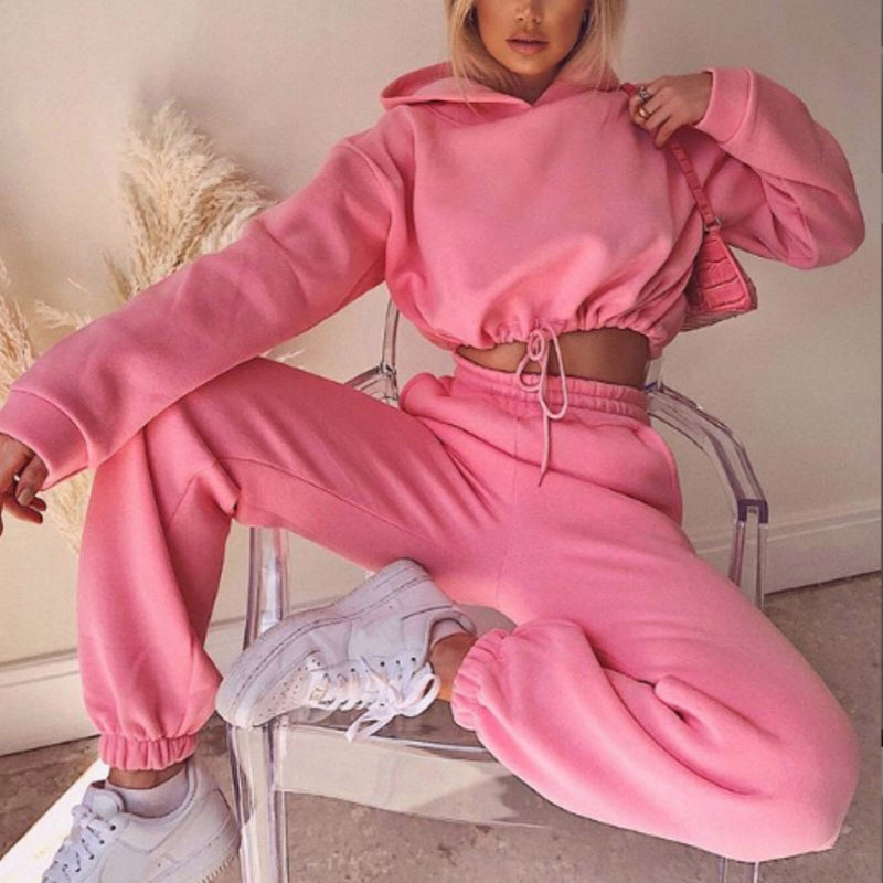 Damen Trainingsanzug mit Kapuze - Sportlicher Zweiteiler-Rosa-S-Luzern Mode