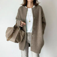 Damen Strickjacke aus Wollmischung mit Knopfleiste-Braun-S-Luzern Mode