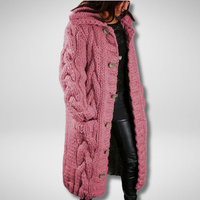 Damen Strickmantel mit Kapuze und Knopfleiste - Wintermode-Luzern Mode