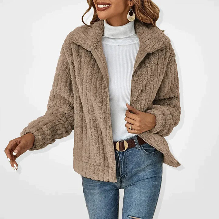 Damen Fleecejacke mit Reißverschluss für Herbst/Winter-Khaki-S-Luzern Mode