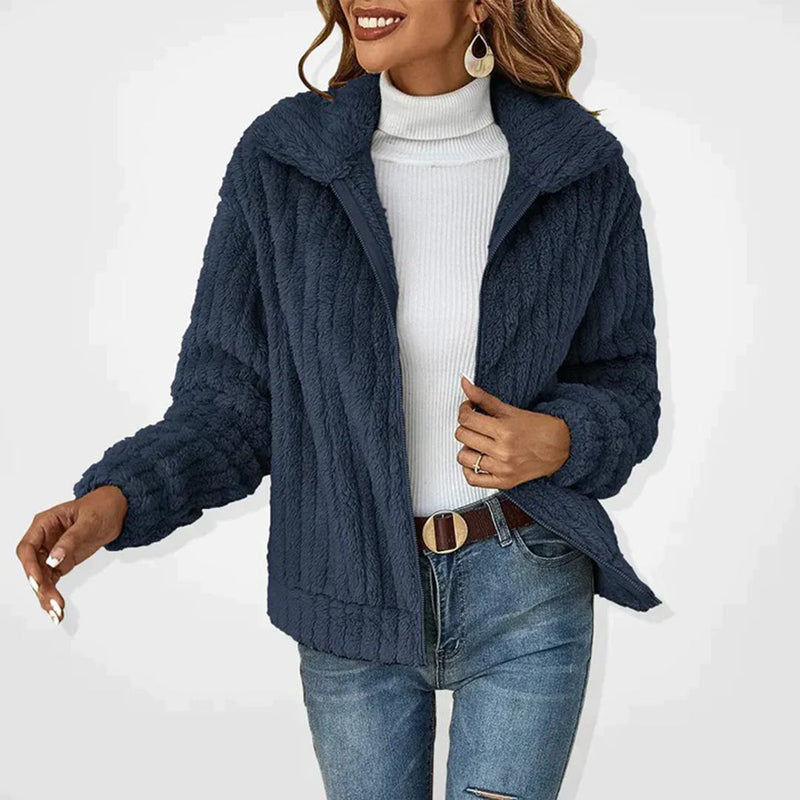 Damen Fleecejacke mit Reißverschluss für Herbst/Winter-Marineblau-S-Luzern Mode