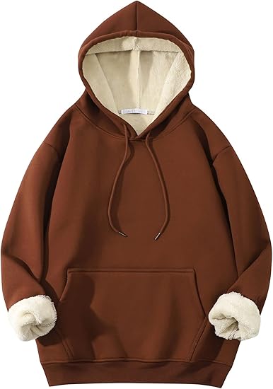 Herren Fleece Pullover Winter Warm Sweatshirt Langarm-Bruin Hoodie-S-Luzern Mode