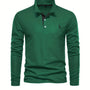 Herren Langarm Poloshirt mit Stickerei und Knopfleiste-S-Dunkelgrün-Luzern Mode