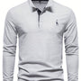 Herren Langarm Poloshirt mit Stickerei und Knopfleiste-S-Hellgrau-Luzern Mode