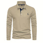 Herren Langarm Poloshirt mit Stickerei und Knopfleiste-S-Khaki-Luzern Mode