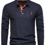 Herren Langarm Poloshirt mit Stickerei und Knopfleiste-S-Marineblau-Luzern Mode