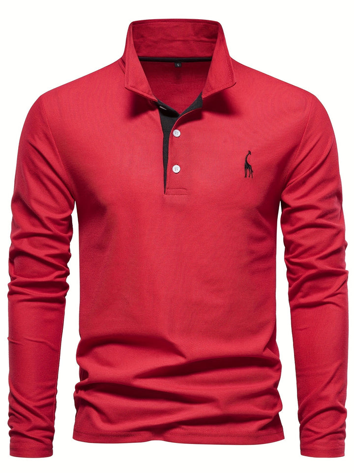 Herren Langarm Poloshirt mit Stickerei und Knopfleiste-Luzern Mode