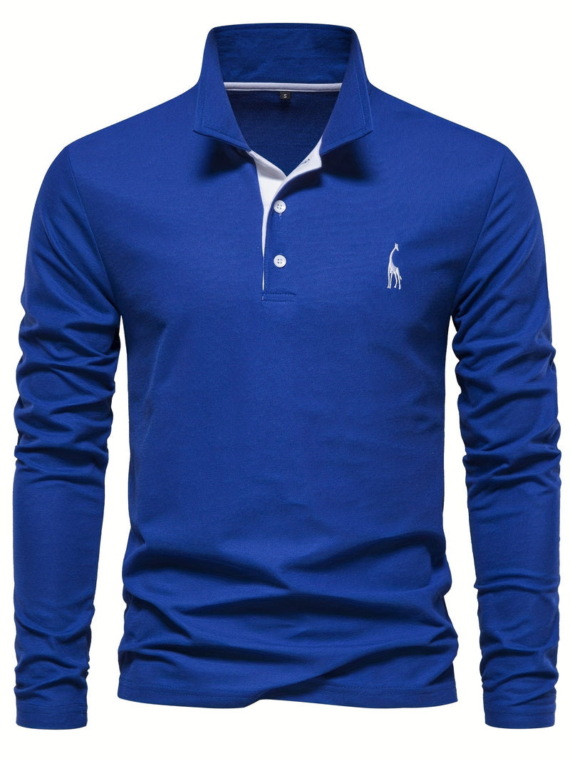 Herren Langarm Poloshirt mit Stickerei und Knopfleiste-Luzern Mode