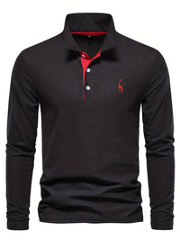Herren Langarm Poloshirt mit Stickerei und Knopfleiste-Luzern Mode