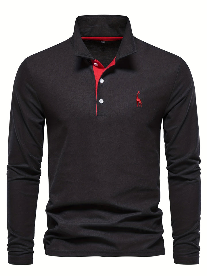 Herren Langarm Poloshirt mit Stickerei und Knopfleiste-Luzern Mode