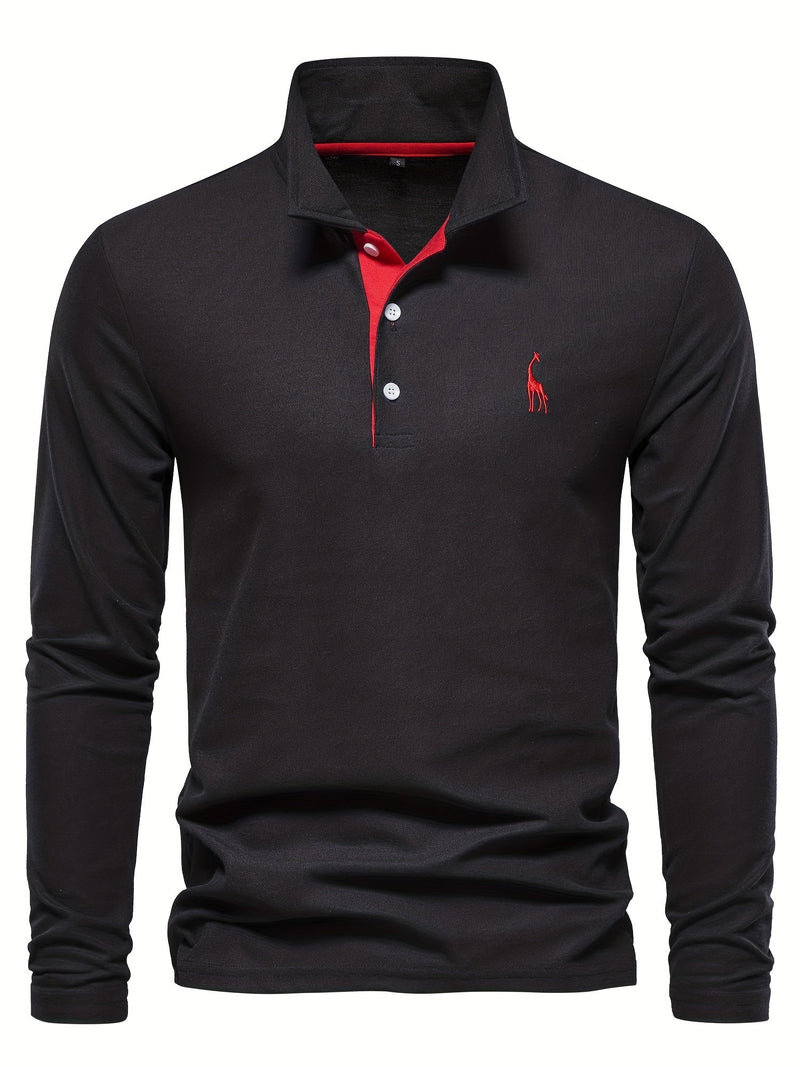 Herren Langarm Poloshirt mit Stickerei und Knopfleiste-Luzern Mode