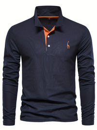 Herren Langarm Poloshirt mit Stickerei und Knopfleiste-Luzern Mode