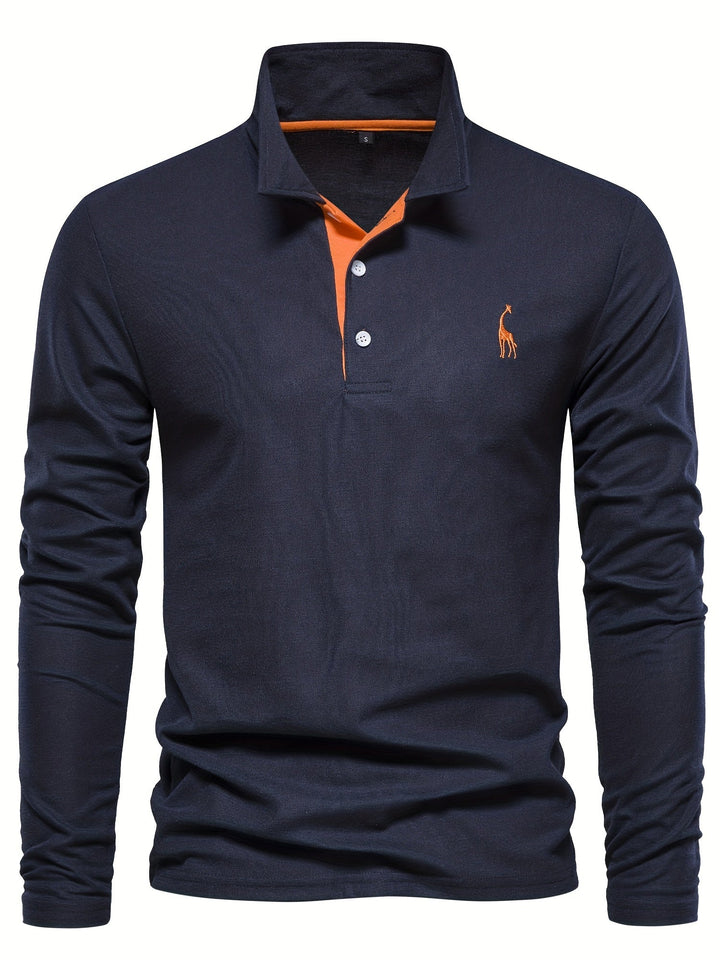 Herren Langarm Poloshirt mit Stickerei und Knopfleiste-Luzern Mode