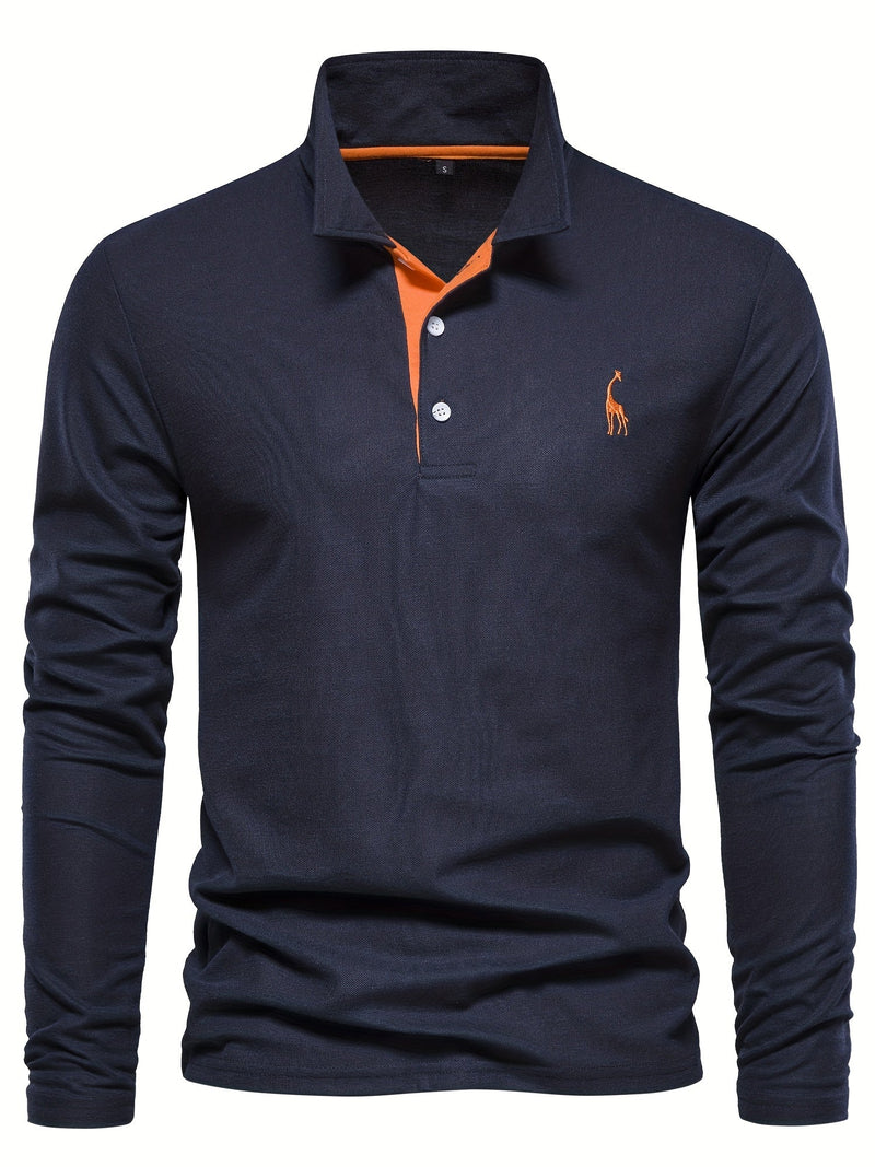 Herren Langarm Poloshirt mit Stickerei und Knopfleiste-Luzern Mode