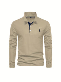 Herren Langarm Poloshirt mit Stickerei und Knopfleiste-Luzern Mode