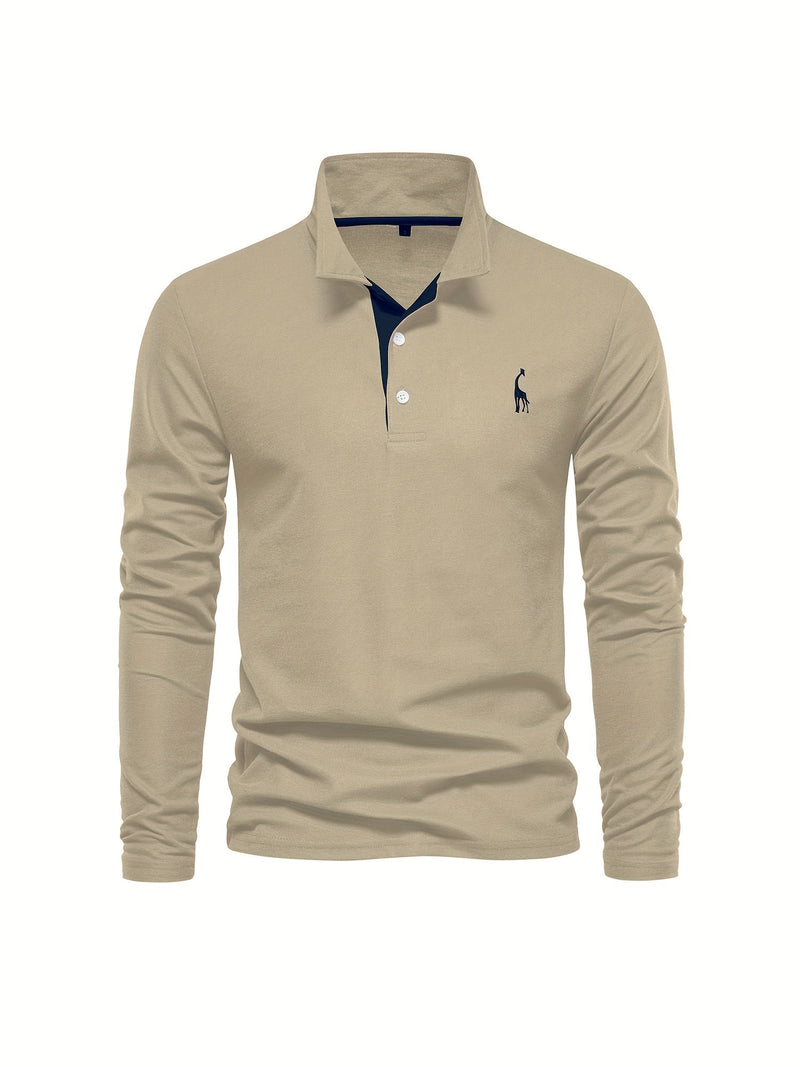Herren Langarm Poloshirt mit Stickerei und Knopfleiste-Luzern Mode