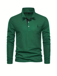 Herren Langarm Poloshirt mit Stickerei und Knopfleiste-Luzern Mode