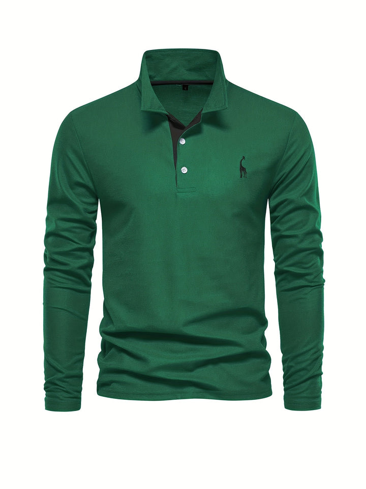 Herren Langarm Poloshirt mit Stickerei und Knopfleiste-Luzern Mode