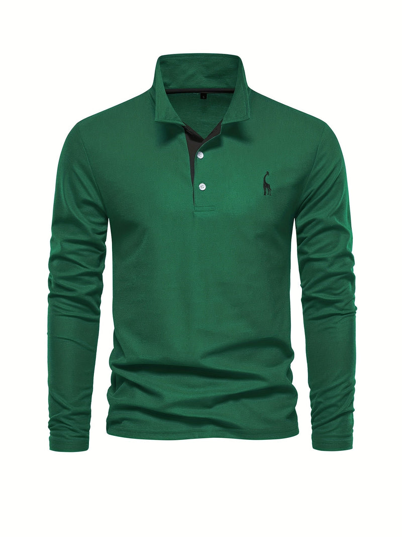 Herren Langarm Poloshirt mit Stickerei und Knopfleiste-Luzern Mode