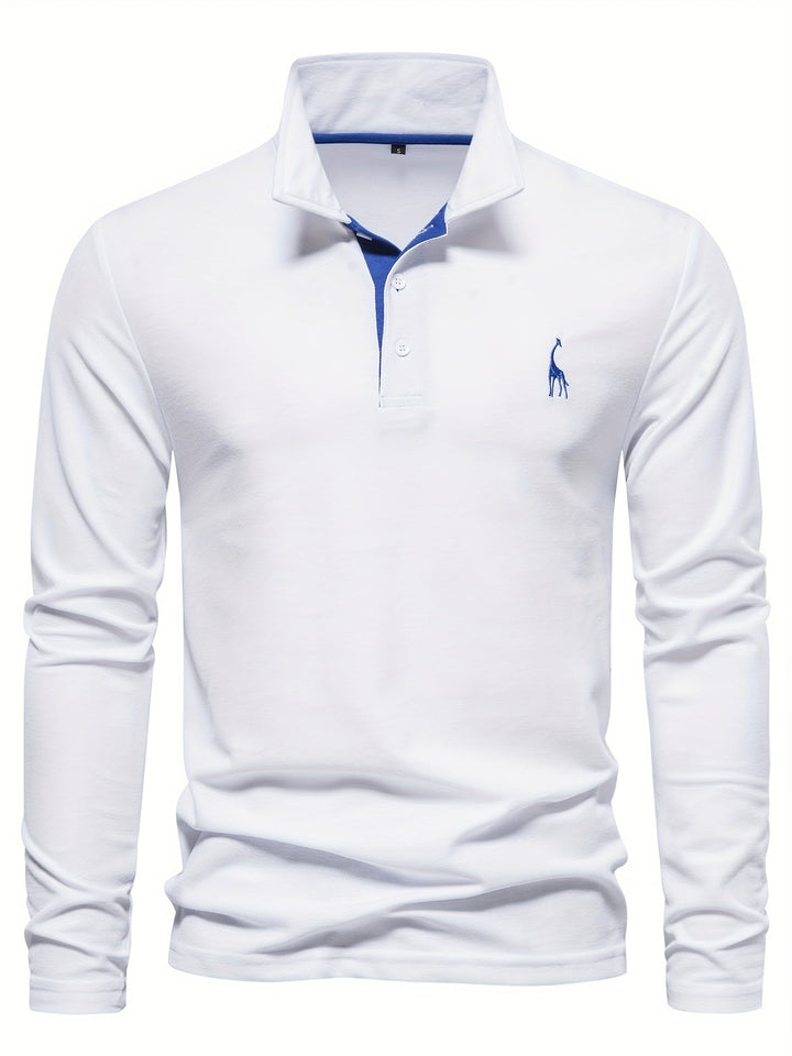 Herren Langarm Poloshirt mit Stickerei und Knopfleiste-Luzern Mode
