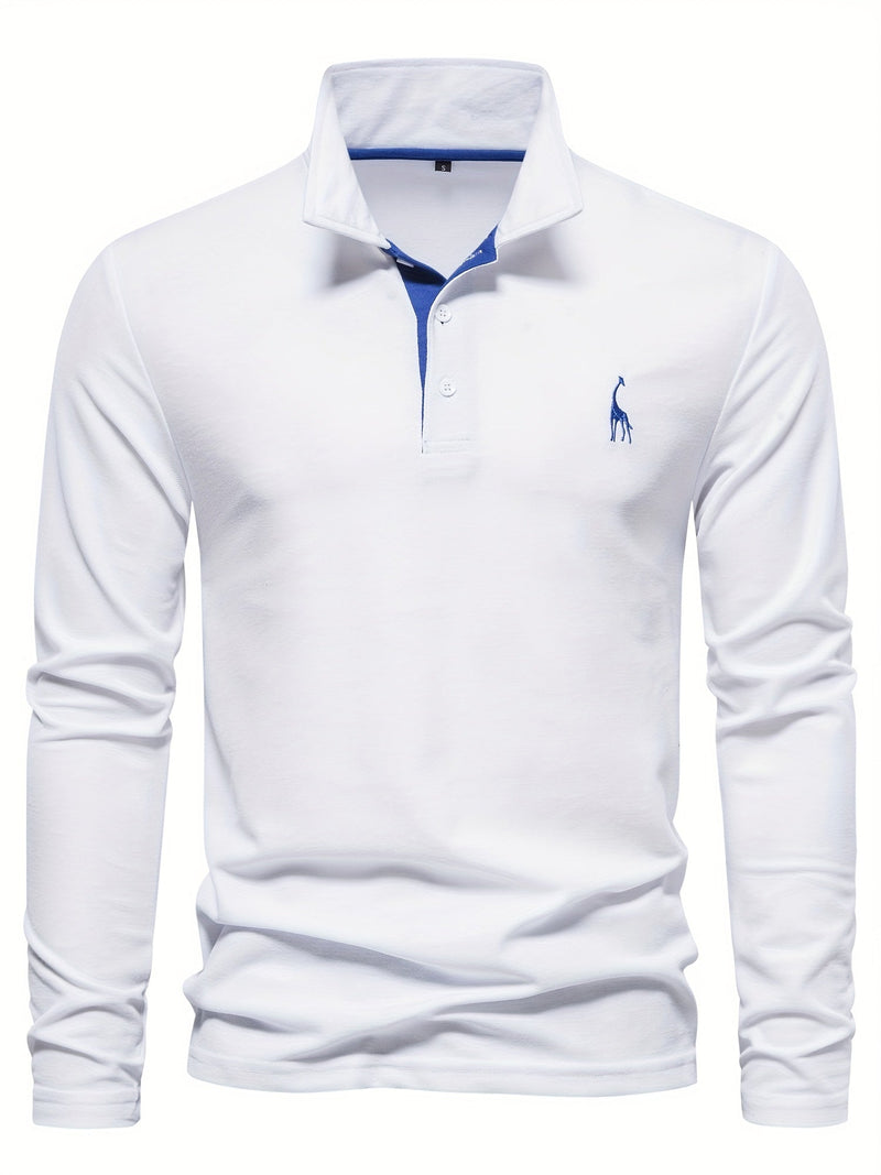 Herren Langarm Poloshirt mit Stickerei und Knopfleiste-Luzern Mode