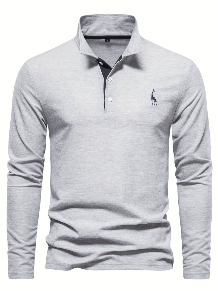 Herren Langarm Poloshirt mit Stickerei und Knopfleiste-Luzern Mode