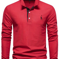 Herren Langarm Poloshirt mit Stickerei und Knopfleiste-S-Rot-Luzern Mode