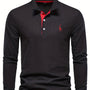 Herren Langarm Poloshirt mit Stickerei und Knopfleiste-S-Schwarz-Luzern Mode