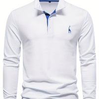 Herren Langarm Poloshirt mit Stickerei und Knopfleiste-S-Weiß-Luzern Mode