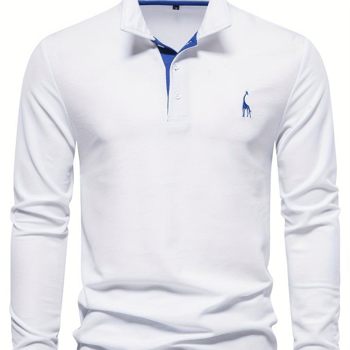 Herren Langarm Poloshirt mit Stickerei und Knopfleiste-S-Weiß-Luzern Mode
