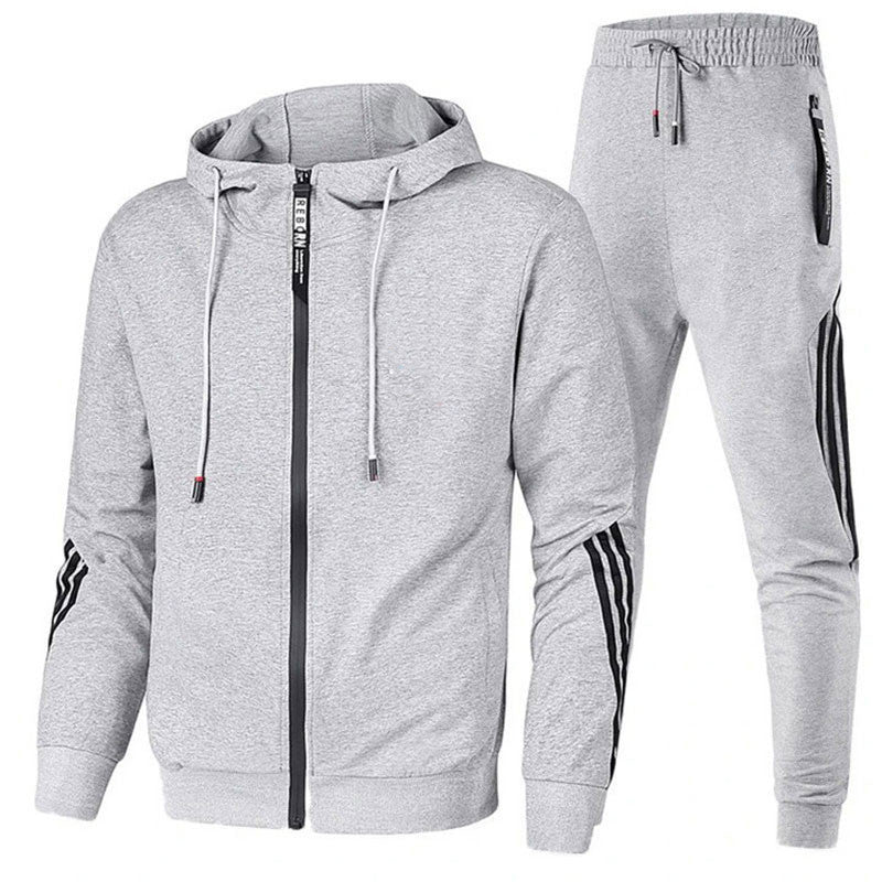 Herren Sportanzug Set mit Kapuzenjacke und Jogginghose-Grau-S-Luzern Mode